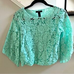 Alfani Petite Lace Green Bubble Top Size - P/P Small